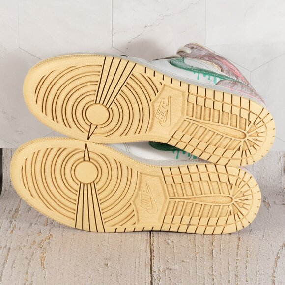 Air Jordan 1 Mid SE (GS) White/Green Glow-Arctic Punch DD1666-100 Size 5Y - Picture 6 of 11